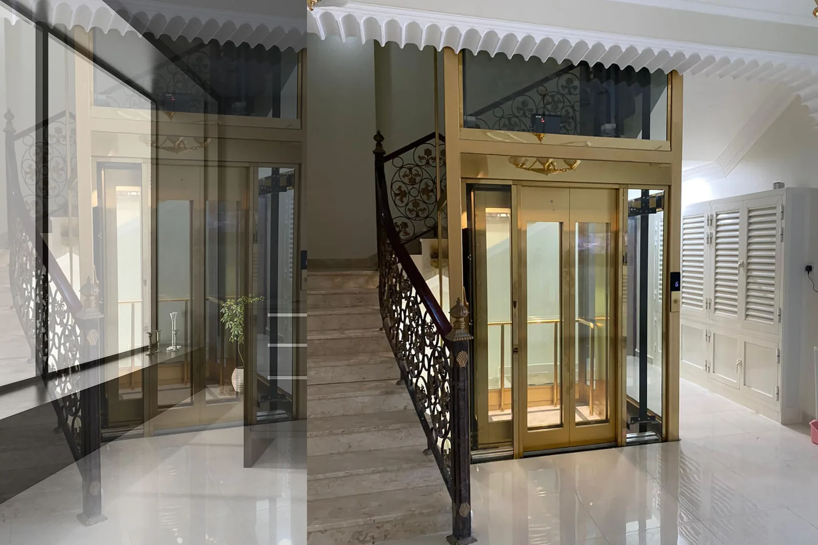 Panoramic glass elevator installation - private villa